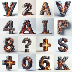 Raw stone and lava 3D Lettering Typeface. AI generated illustration