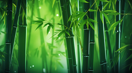 Green bamboo forest background, green bamboo swaying in the wind