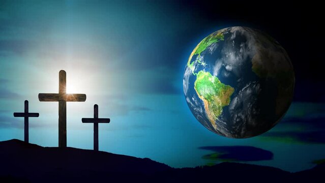 The earth rotates in the easter background. Elements of this image furnished by NASA
