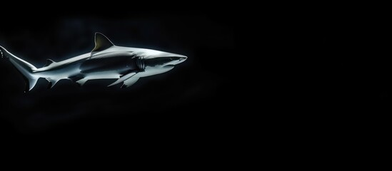 Fototapeta na wymiar white shark in the dark with space