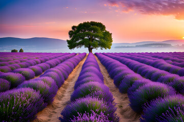 lavender flower garden in the afternoon - obrazy, fototapety, plakaty