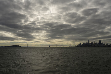 The view of San Francisco bridge from a ferry