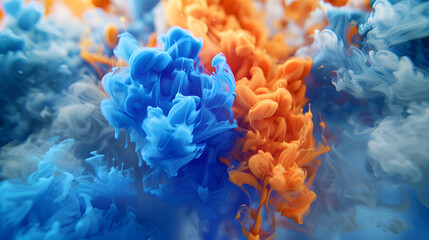 Fototapeta na wymiar A Mesmerizing Blend: Vibrant Blue and Orange Liquid Ink Swirls in Stunning 3D Digital Art Illustration