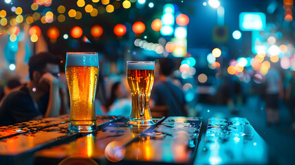 Asian Nights Alive: Lively Atmosphere at the Street Bar - An Oasis of Fun with Bokeh Backdrop,...