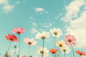 Blossoming Cosmos Under a Pastel Sky