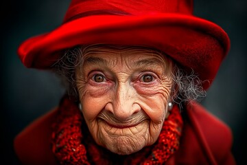 Captivating Portrait of an Elderly Woman with a Warm Smile - obrazy, fototapety, plakaty