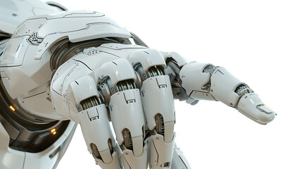 Technological Marvel: 3D Rendering of a White Cyborg Robotic Hand, Pointing Finger Isolated on Free PNG Background