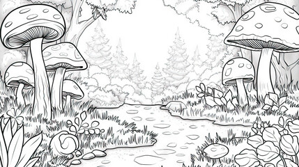 Enchanted Forest Coloring Book: Coloring Book Illustrations for Nature Lovers. Isolated Premium Vector. White Background