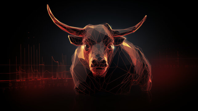 Bull market trend, growth arrow. Stock Exchange and concept of a trading chart. Abstract polygonal image on red dark background