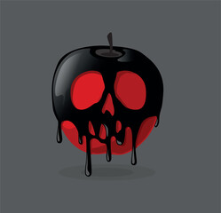 Witch holding poisoned red apple coated in skull poison. Halloween concept.