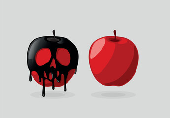 Witch holding poisoned red apple coated in skull poison. Halloween concept.