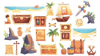 Pirate Treasure Hunt Game: Illustrated Game for Pirate-Themed Parties. Isolated Premium Vector. White Background