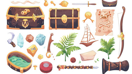 Pirate Treasure Hunt Game: Illustrated Game for Pirate-Themed Parties. Isolated Premium Vector. White Background