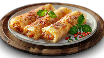 Gourmet Stuffed Cannelloni on Wooden Plate