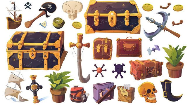 Pirate Treasure Hunt Game: Illustrated Game for Pirate-Themed Parties. Isolated Premium Vector. White Background