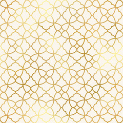 Fototapeta premium Arabic style seamless pattern. Vector gold oriental ornament on beige background. Islamic traditional texture for backgrounds, wallpapers, textile patterns, decoration