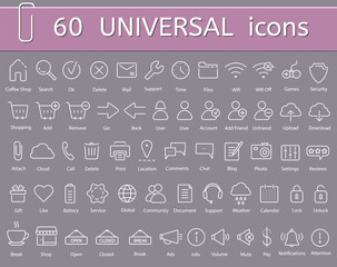 Universal icons set, vector flat white outline web and app basic symbols - 748297136