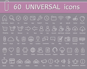 Universal icons set, vector flat white outline web and app basic symbols - 748297140