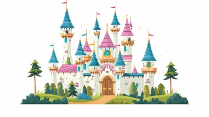 Fotobehang Fantasy Castle Banner: Magical Castle Banner for Kids' Parties. Isolated Premium Vector. White Background © Lila Patel