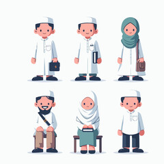 Vector set of Muslim people with a simple and minimalist flat design style