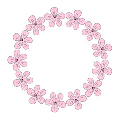 Round frame from blossom pink sakura flowers, spring design element, vector