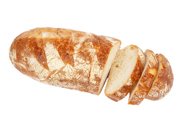 Freshly baked loaf isolated on white background. Fresh pastries.