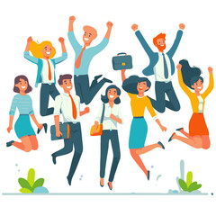 Happy group of business people jumping in the air. Vector illustration.
