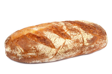 Freshly baked loaf isolated on white background. Fresh pastries.