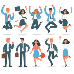 Set of business people in different poses. Flat style vector illustration.