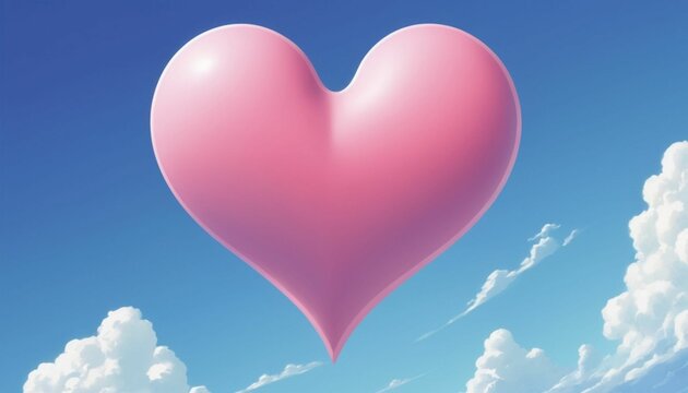 Anime-style illustration of a pink heart symbol floating in the blue sky created with generative ai	