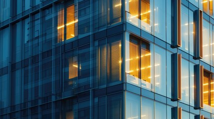 A tall building with numerous windows stands proudly on the corner, its facade adorned with glass panels, creating a symmetrical appearance in the city skyline. AIG41