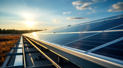 Sun panels in green field. Alternative energy source concept