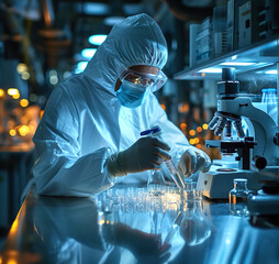 Scientist is working in laboratory, making tests,  concept of new technology for life