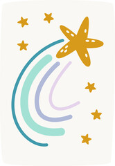 Fototapeta premium Flying Star Childish Sticker