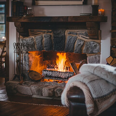 Cozy Fireplace in a Rustic Home Setting