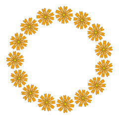 Round frame with yellow meadow flowers, spring design element, vector