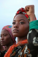 A woman with a red scarf on her head. Generative AI.
