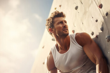 Athletic man climbing . Olympic sport - obrazy, fototapety, plakaty