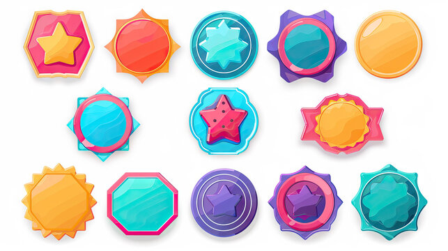 Colorful Reward Badge Display: Display for Earning and Showing Badges. Isolated Premium Vector. White Background
