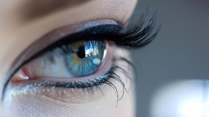 close up of a beautiful woman's eye with perfectly done make up eyeliner  - obrazy, fototapety, plakaty