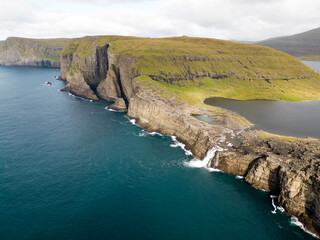 The beautiful scenery of the Faroe islands at Bosdalafossur - 748303976