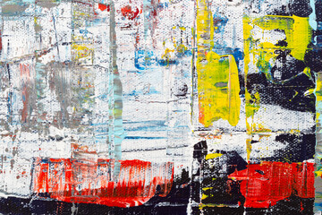 Macro close-up of an abstract, messy and colorful acrylic paint background. High resolution full...