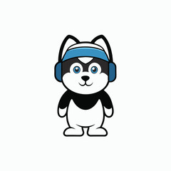 Cute husky wearing headphone vector illustration