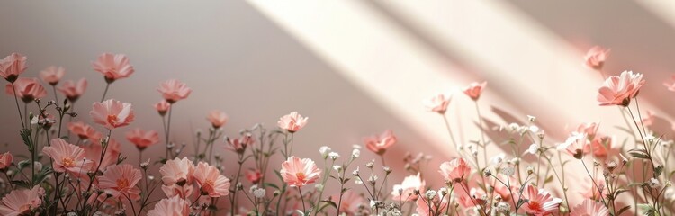 a white white and pink background filled with flowers on its own