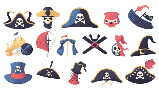 Pirate Hat Icon: Iconic Pirate Hat for Swashbuckling Adventures. Multiple Icons. Icon Concept Isolated Premium Vector. White Background