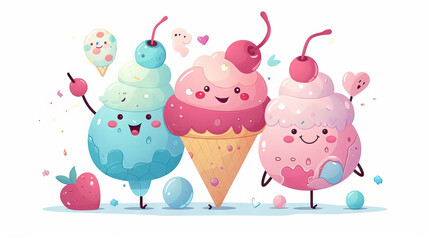 Ice Cream Dream Team: Sweet and Playful Characters for Delicious Adventures. Icon Concept Isolated Premium Vector. White Background