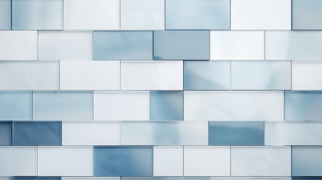 Fototapeta Abstrakcyjne ceglane tło z bloków płytek 3D - murowana jasna ściana, tapeta ścienna imitująca cegły trójwymiarowe. Nowoczesna sztuka geometryczna