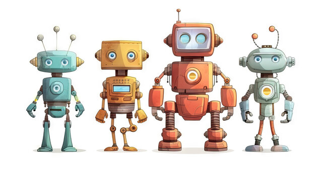 Robot Builders Club: Creative and Imaginative Characters for Robotic Adventures. Icon Concept Isolated Premium Vector. White Background