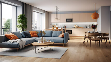 Modern, Spacious Apartment: Unifying Comfort, Functionality and Contemporary Style in an Open Floor Plan Interior