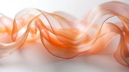 Fototapeta premium Peach Ribbon in Motion: A Thread of Light Filling the Studio Space Generative AI